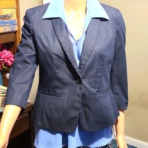 Ann Taylor Petite GreyBlue 1/4 Blazer Jacket
